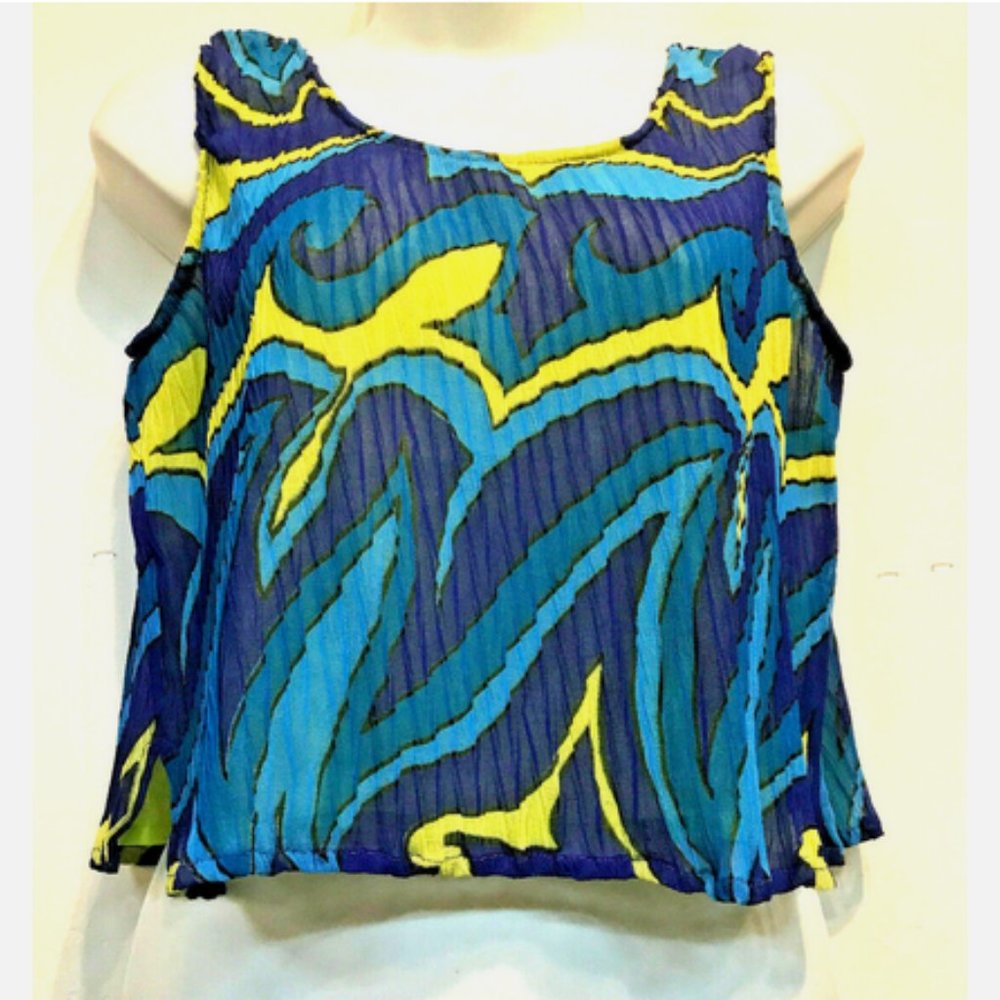 Nw SACRED THREADS blue lime purple lined crinckle cropped tank TOP S M